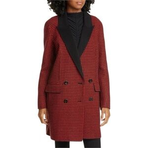 Veronica Beard Senna Red Houndstooth 100% Wool Cashmere Double Breasted Coat NWT